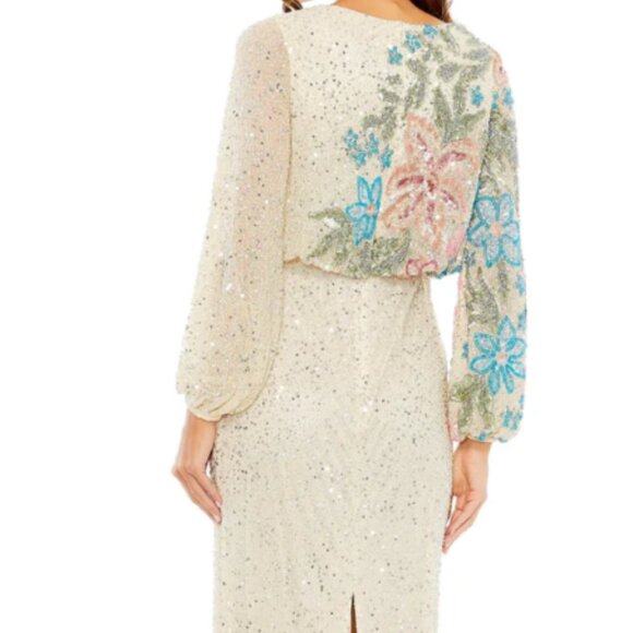 MAC DUGGAL 5615 EMBELLIHSED MULTI FLORAL HIGH NECK NUDE GOWN 14 - Picture 8 of 9